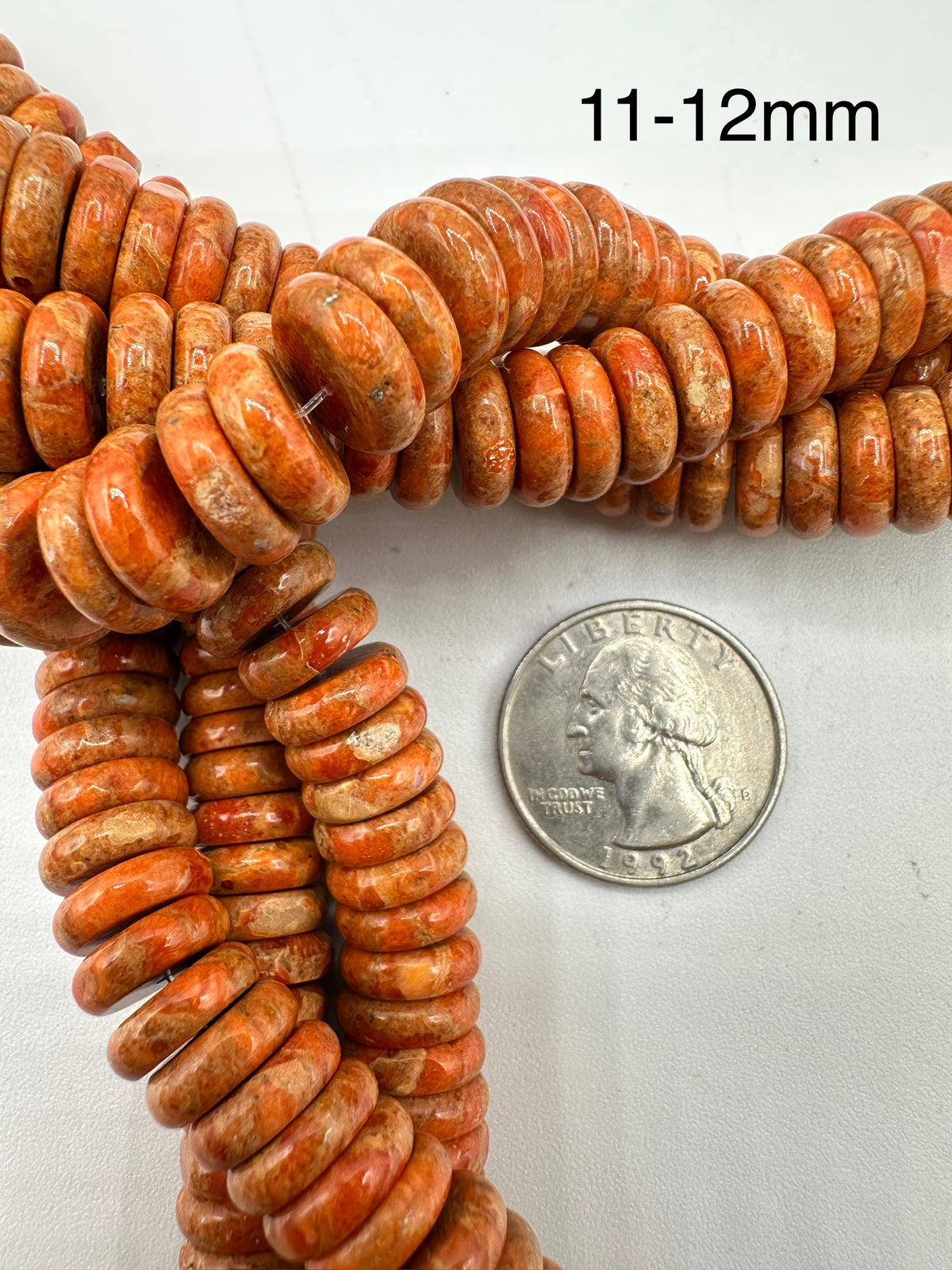 Apple Coral Wafer Rondell Beads - 8-9mm, 11-12mm, 12-13mm, 14-15mm - 8" Strands