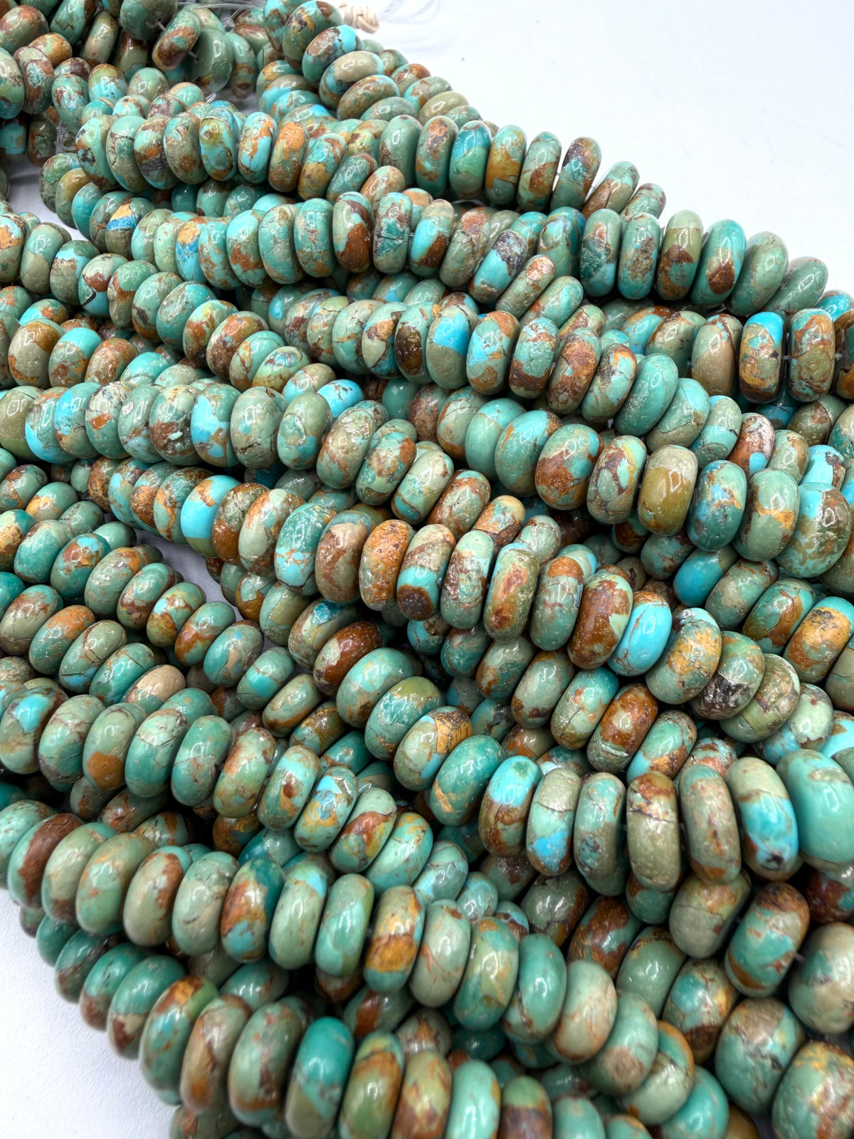 Green w Matrix - Kingman Turquoise Rondells - 10-18mm - Sold Individually