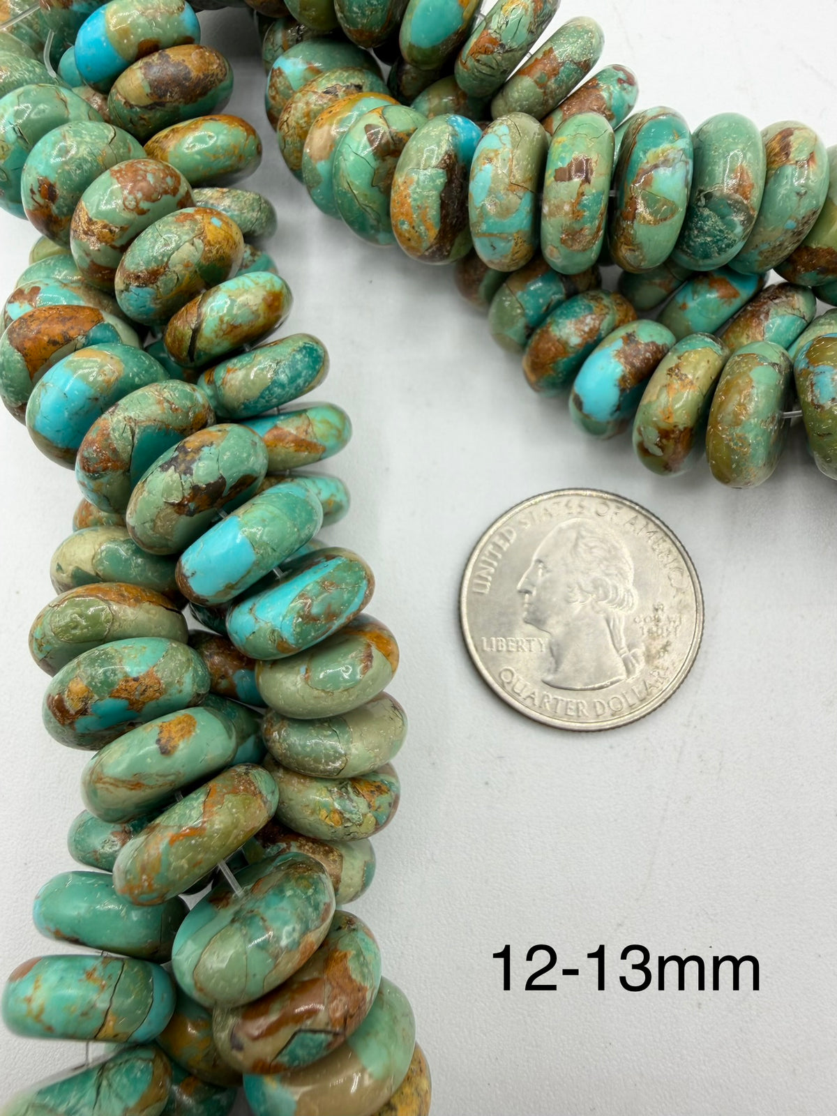 Green w Matrix - Kingman Turquoise Rondells - 10-18mm - Sold Individually
