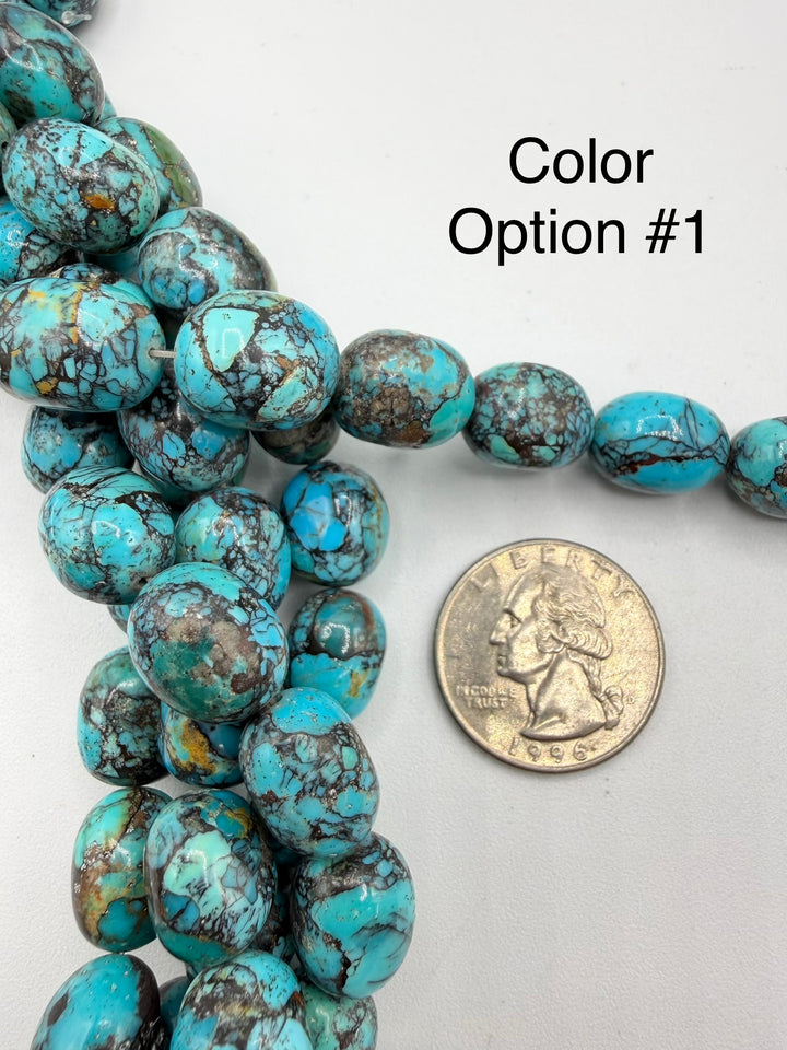 Kingman Turquoise w Black Matrix Potato  Beads - Apprx 10x13mm - 8" Strands