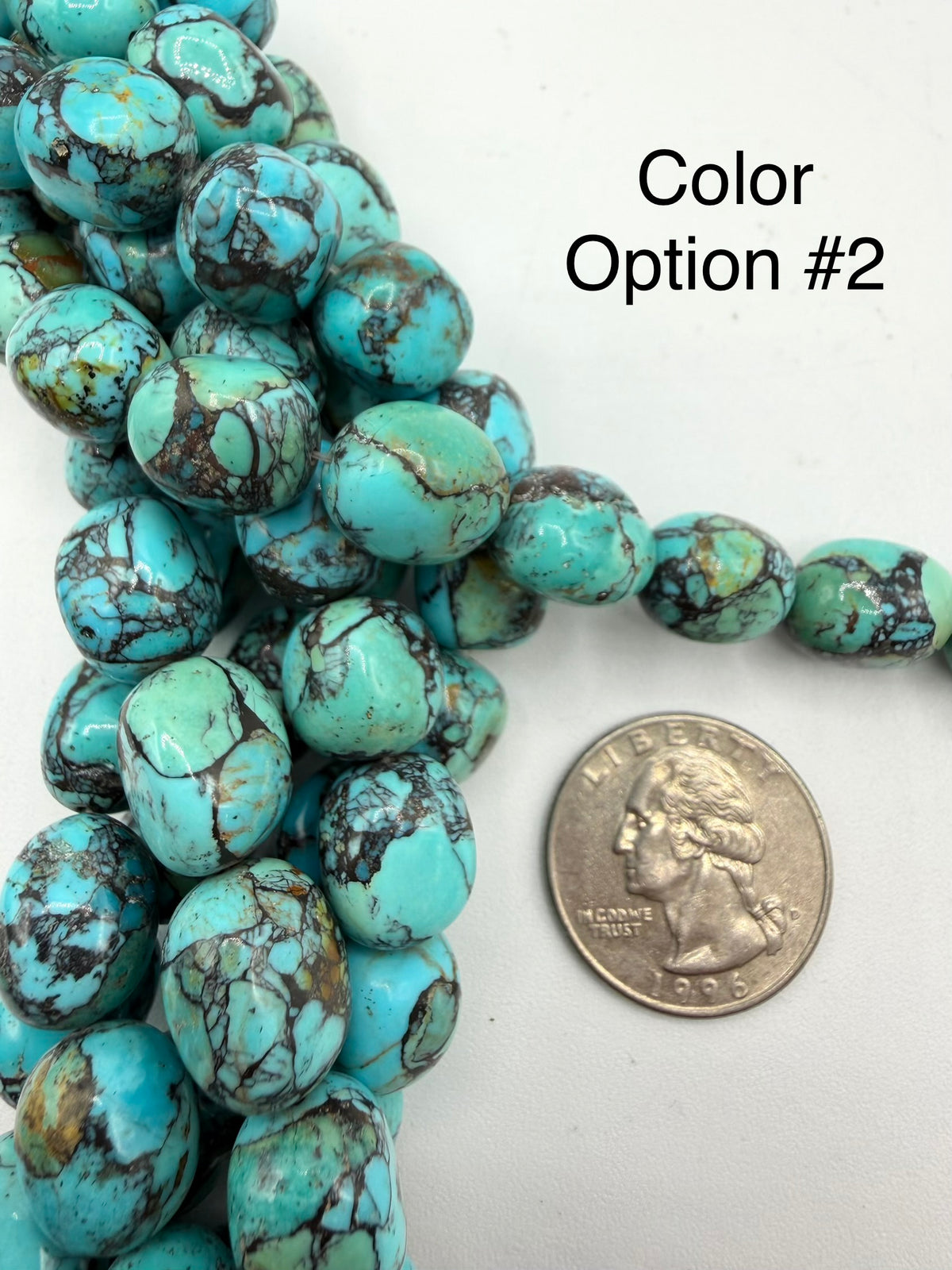 Kingman Turquoise w Black Matrix Potato  Beads - Apprx 10x13mm - 8" Strands