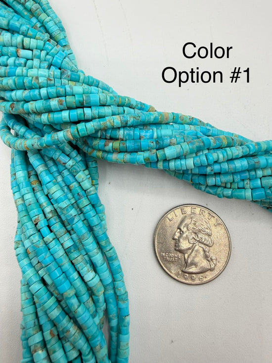 Kingman Turquoise 3-4mm Rustic Heishi Beads - 16" Bead Strand