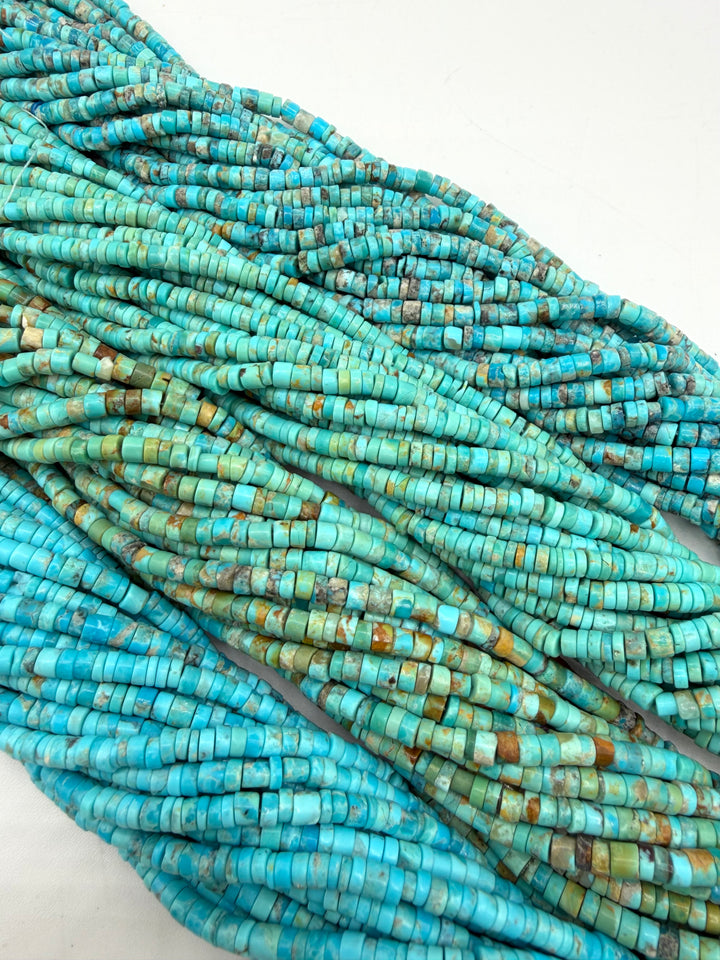 Kingman Turquoise 4-5mm Rustic Heishi Beads - 16" Bead Strands