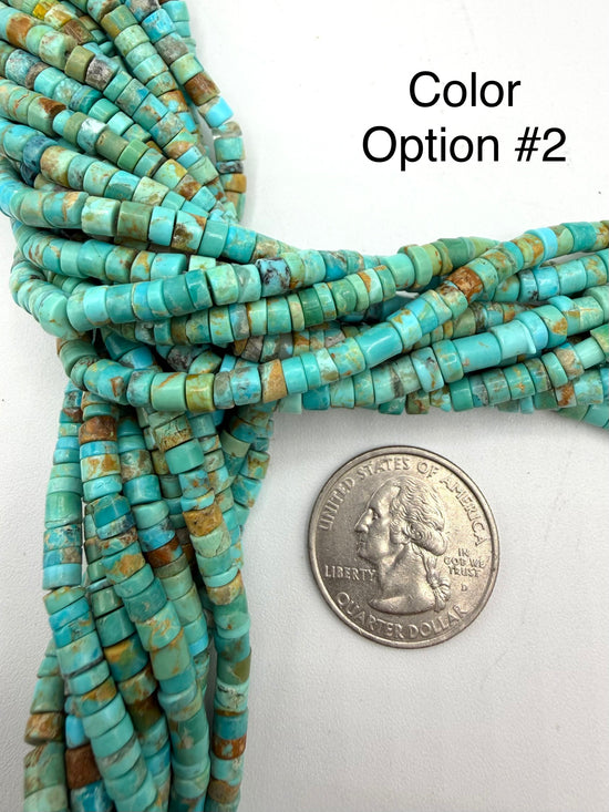 Kingman Turquoise 4-5mm Rustic Heishi Beads - 16" Bead Strands