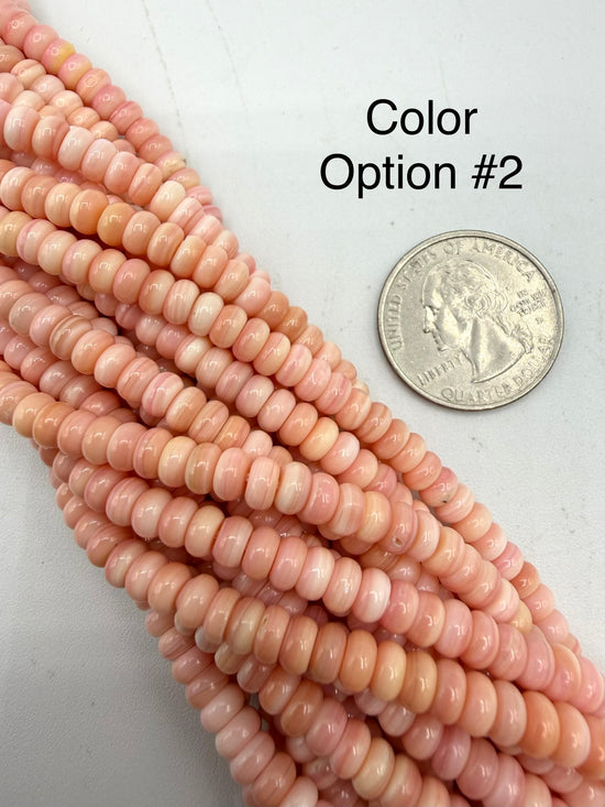 5mm Pink Conch Shell Rondells - 16" Strands - Sold Individually