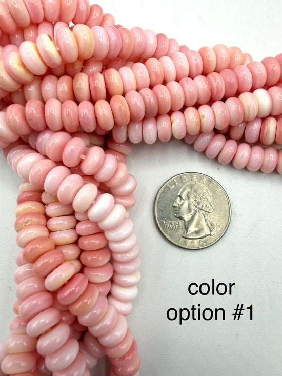 8mm Pink Conch Shell Rondells - 16" Strands - Sold Individually