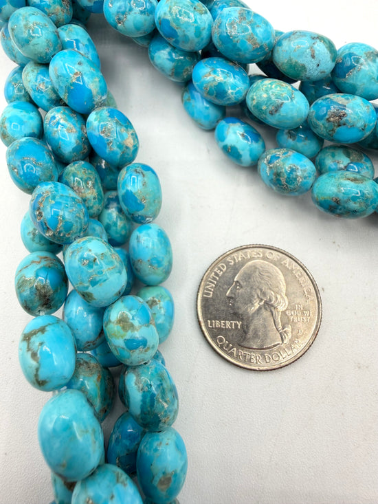 Kingman Turquoise Small Potato Shaped Beads - Approx. 8x11mm - Sold by 8" Strand