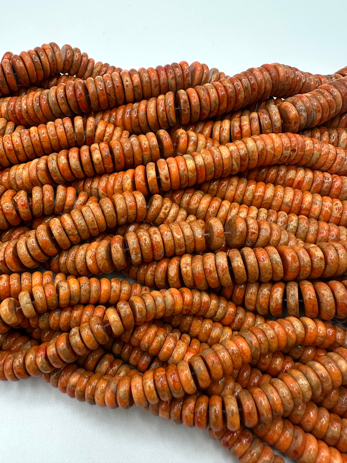 Apple Coral Wafer Rondell Beads - 8-9mm, 11-12mm, 12-13mm, 14-15mm - 8" Strands