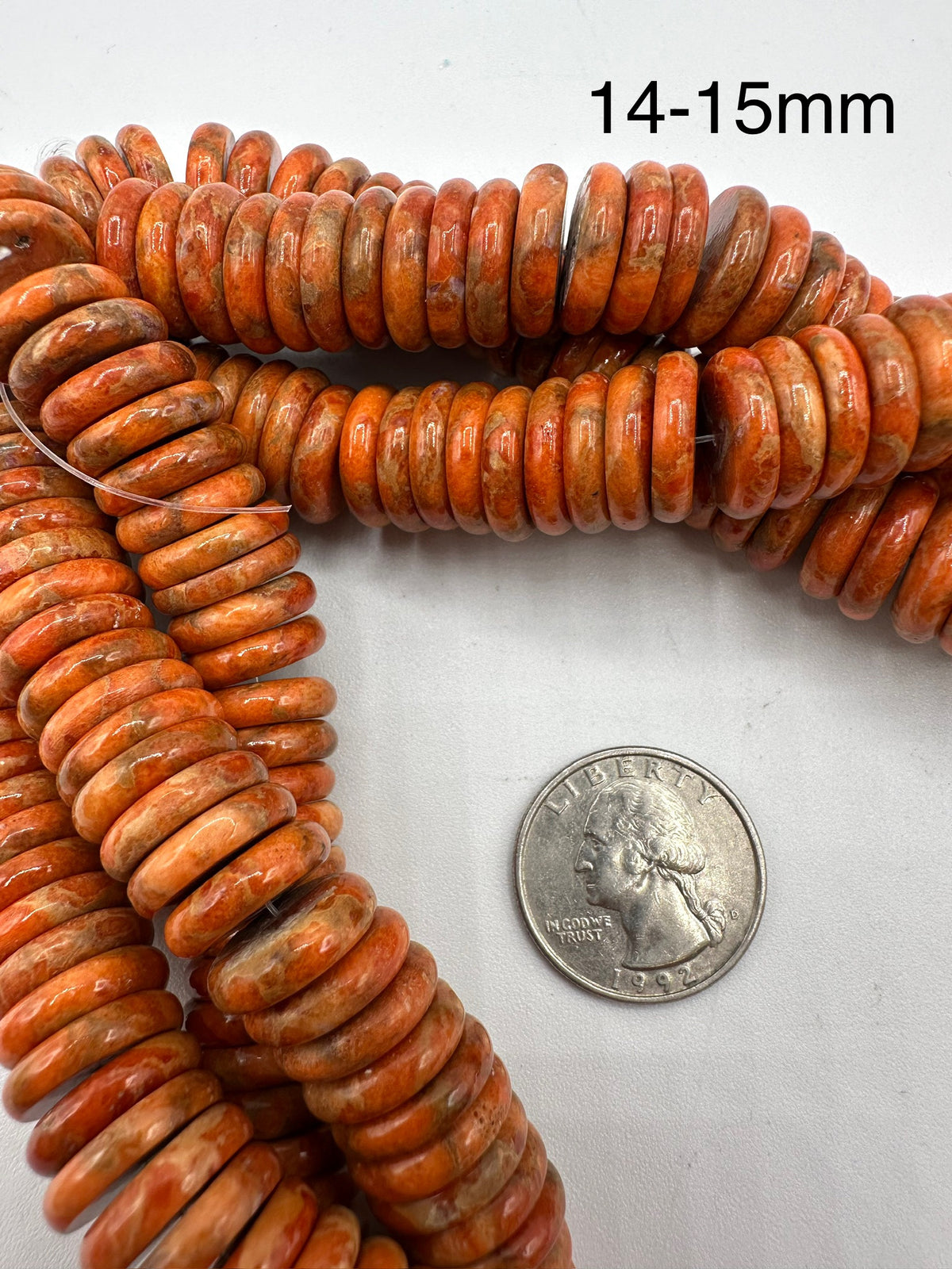 Apple Coral Wafer Rondell Beads - 8-9mm, 11-12mm, 12-13mm, 14-15mm - 8" Strands