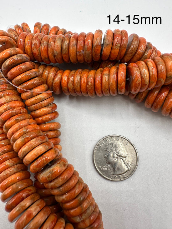 Apple Coral Wafer Rondell Beads - 8-9mm, 11-12mm, 12-13mm, 14-15mm - 8" Strands