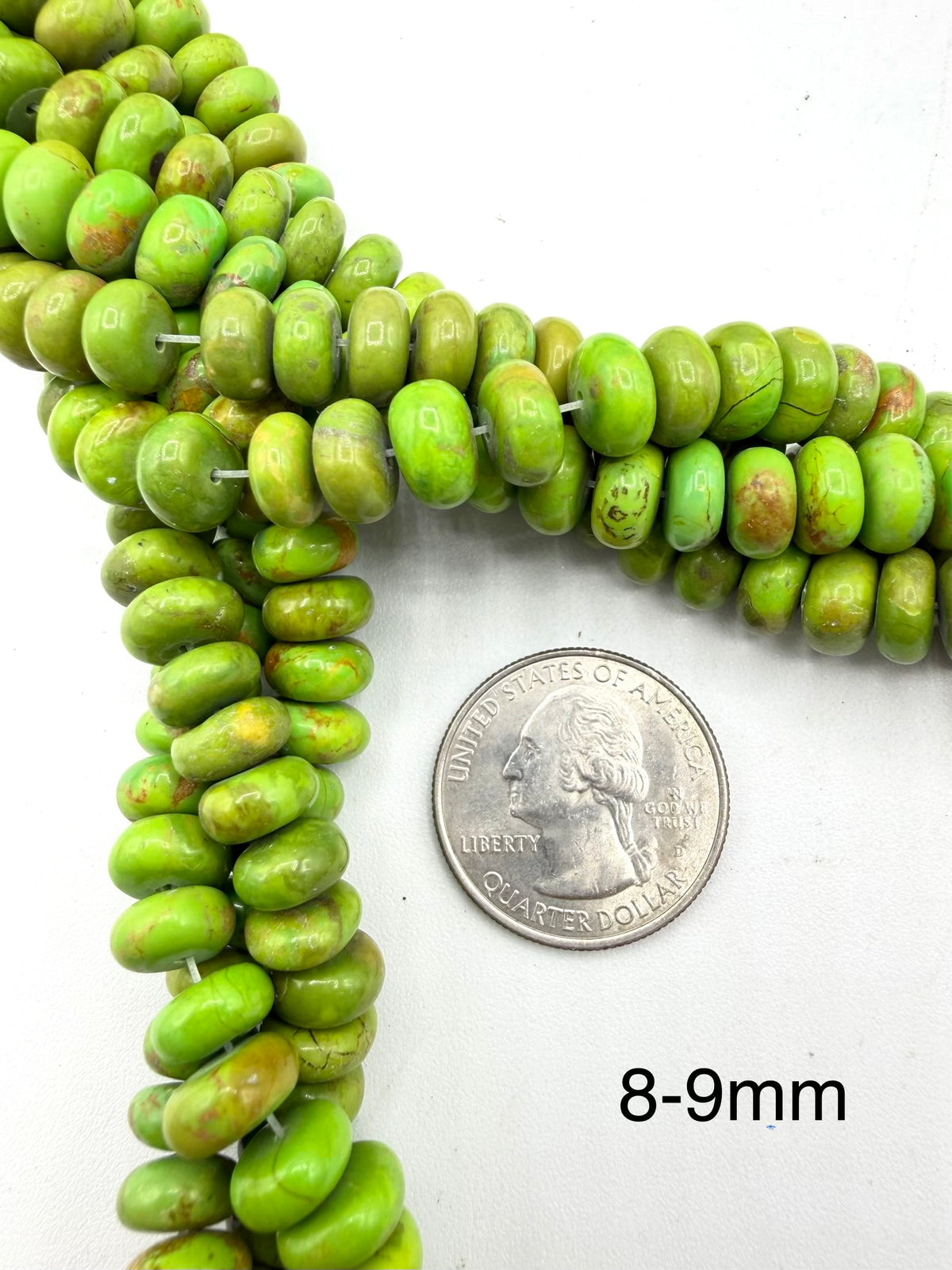 Mohave Green Rondells - 8-9mm, 9-10mm, 10-11mm - 16" Strands