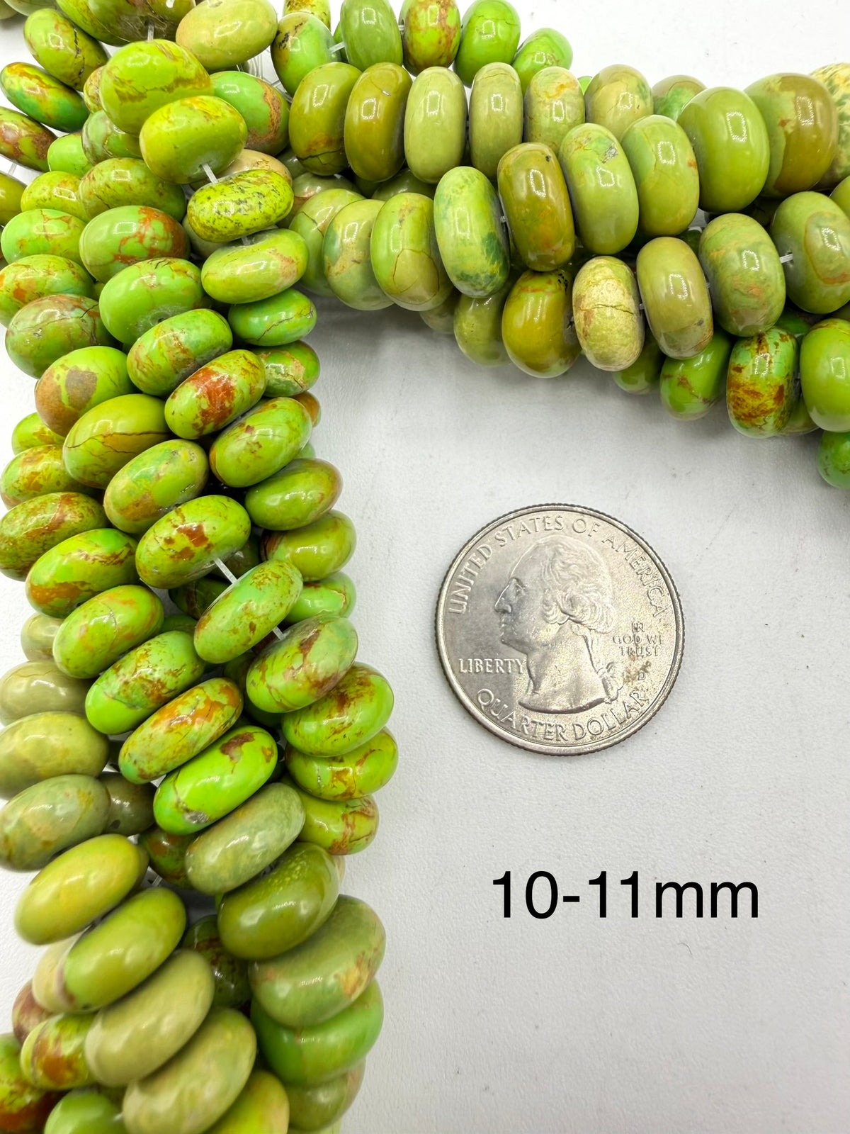 Mohave Green Rondells - 8-9mm, 9-10mm, 10-11mm - 16" Strands