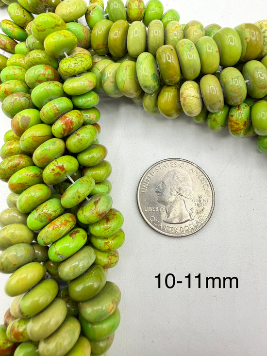 Mohave Green Rondells - 8-9mm, 9-10mm, 10-11mm - 16" Strands