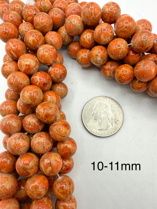 Apple Coral Round Beads - 6-7mm, 8-9mm, 10-11mm - 8" Strands