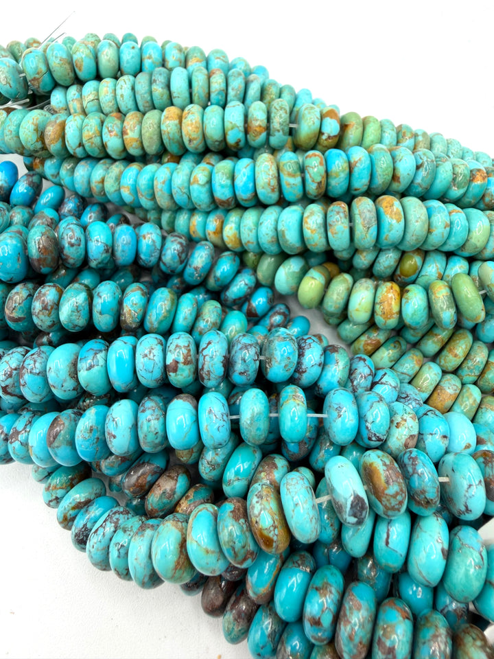 Kingman Turquoise 10-11mm Rondell Beads - Sold by 8" Strand