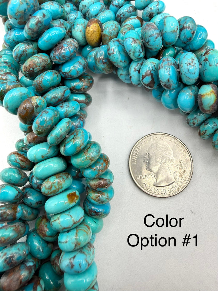 Kingman Turquoise 10-11mm Rondell Beads - Sold by 8" Strand