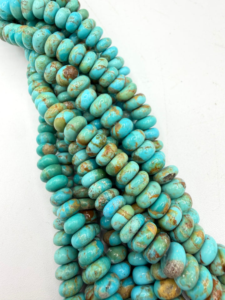 Kingman Turquoise 8-9mm Rondell Beads - Sold by 8" Strand