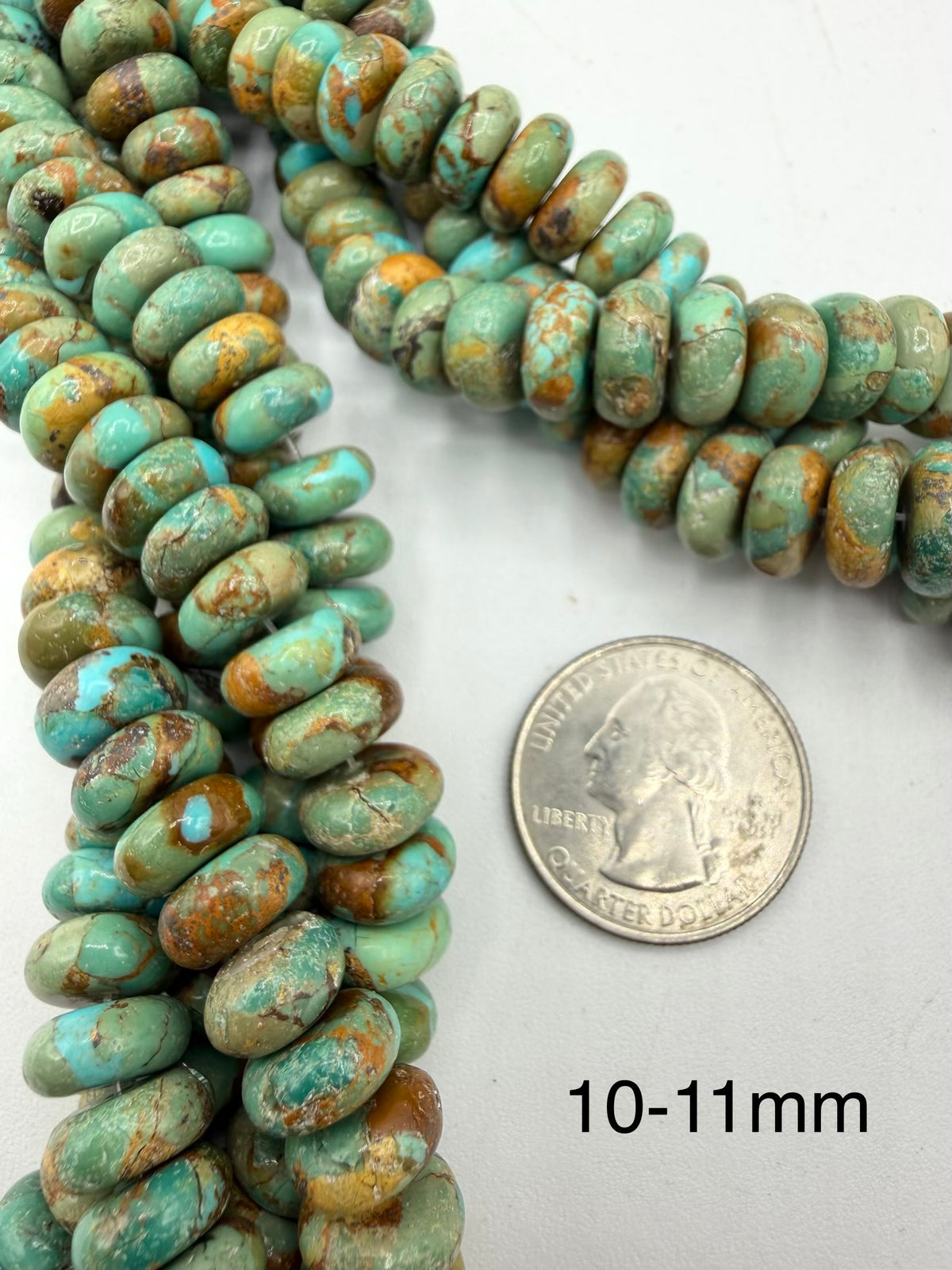 Green w Matrix - Kingman Turquoise Rondells - 10-18mm - Sold Individually