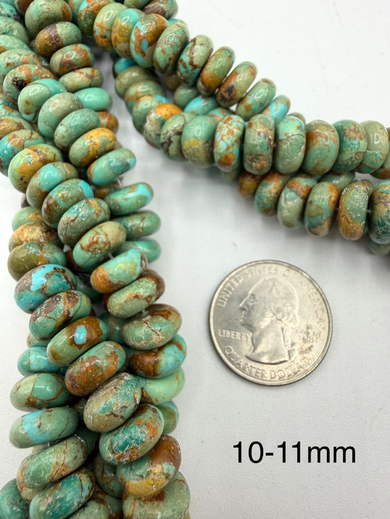 Green w Matrix - Kingman Turquoise Rondells - 10-18mm - Sold Individually