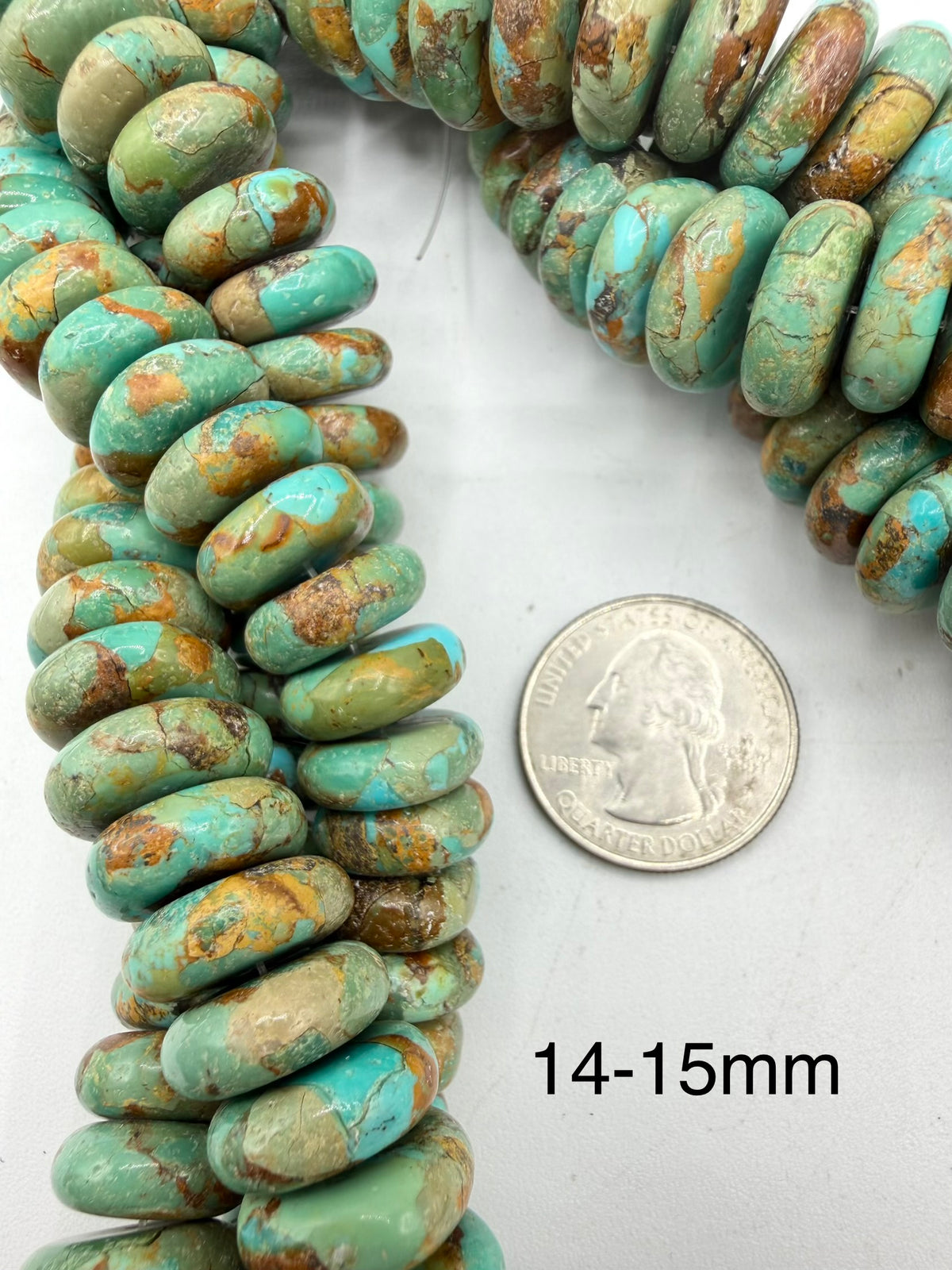 Green w Matrix - Kingman Turquoise Rondells - 10-18mm - Sold Individually