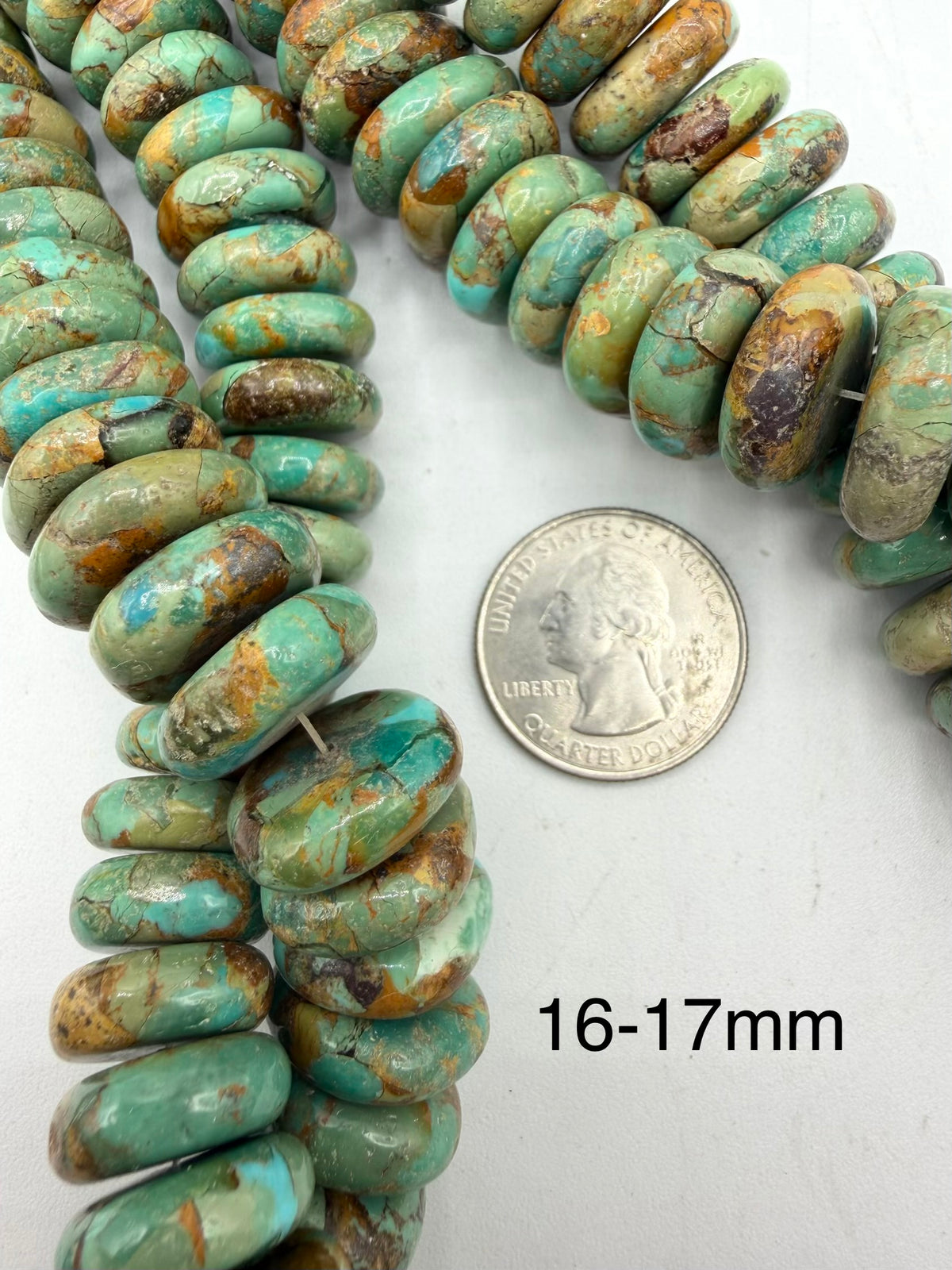 Green w Matrix - Kingman Turquoise Rondells - 10-18mm - Sold Individually