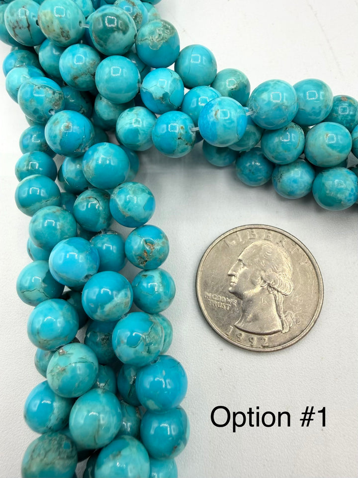 Kingman Turquoise 8-9mm Round Beads -Sold by 8" Strand