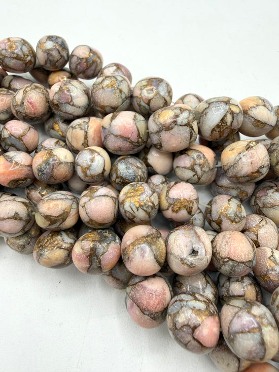 Pink Opal & Bronze Semi-Rounds - 12-14mm, 15mm - 8" Strands