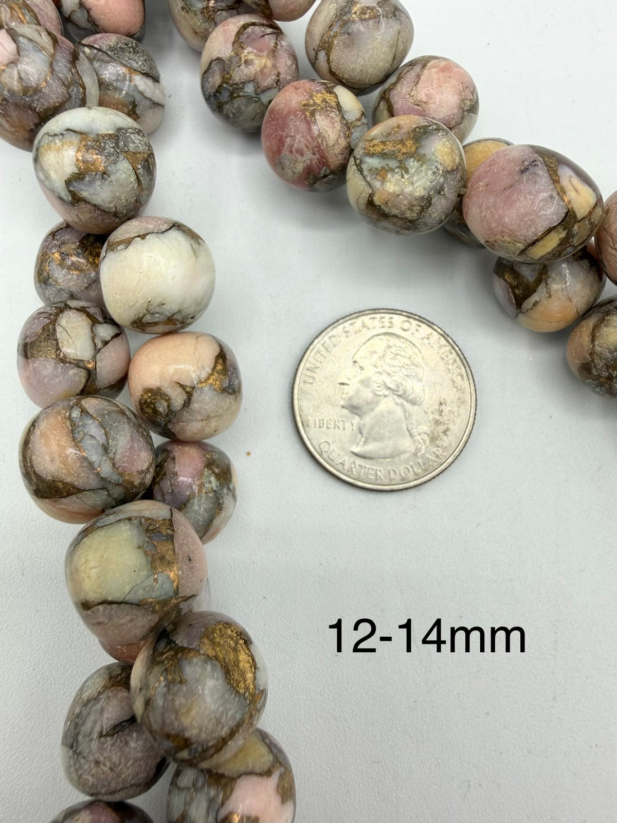 Pink Opal & Bronze Semi-Rounds - 12-14mm, 15mm - 8" Strands