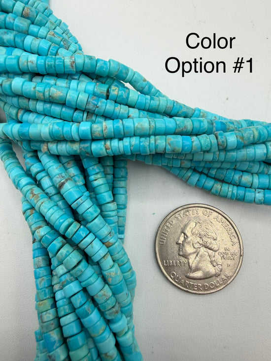 Kingman Turquoise 4-5mm Rustic Heishi Beads - 16" Bead Strands