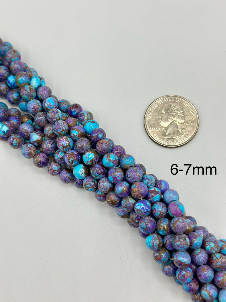 Spotted Mohave Purple Round Beads - 6-7mm, 8-9mm, 9-10mm, 10-11mm - Kingman Turquoise Mine - Sold by 8" Strand