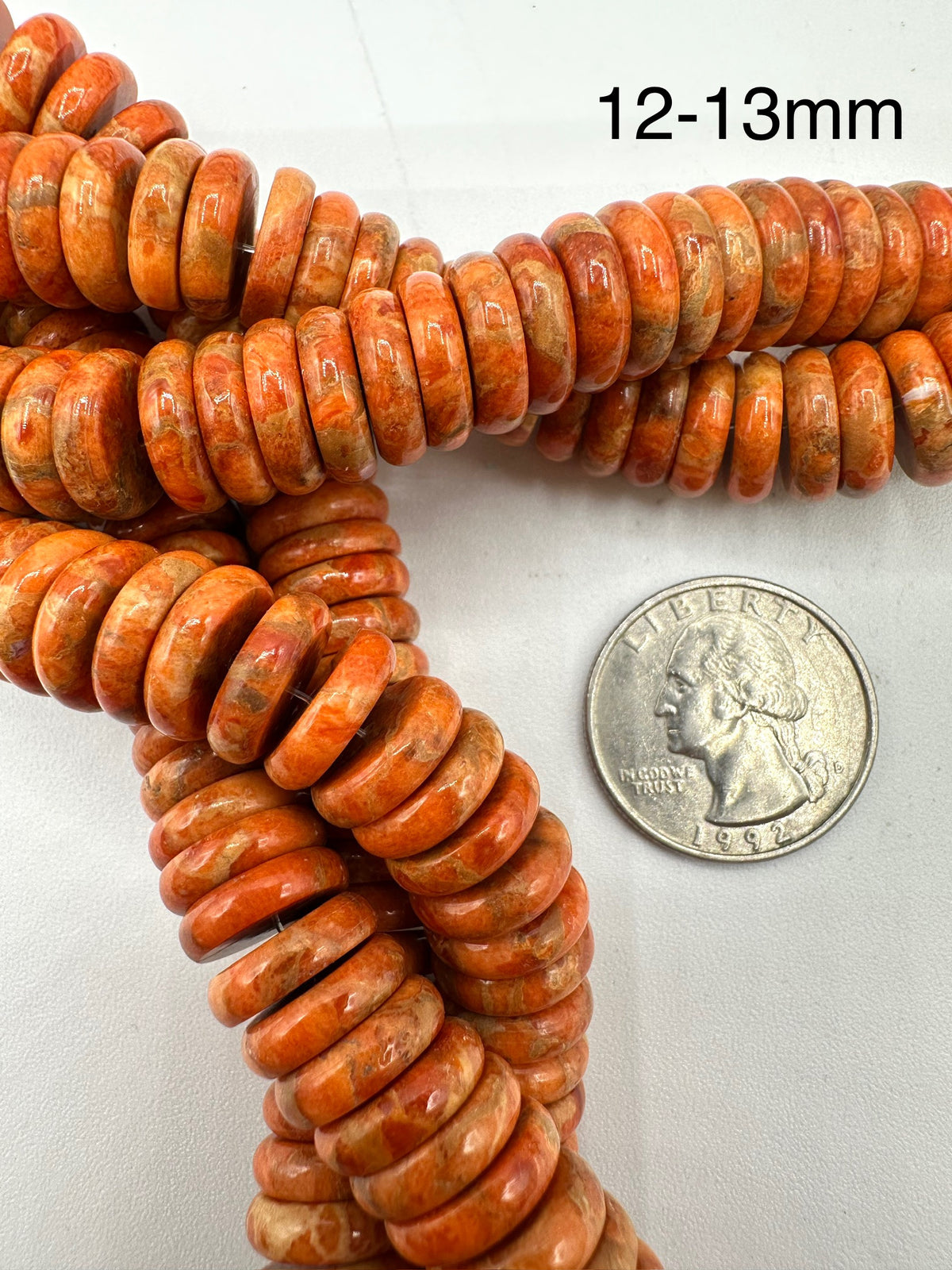 Apple Coral Wafer Rondell Beads - 8-9mm, 11-12mm, 12-13mm, 14-15mm - 8" Strands
