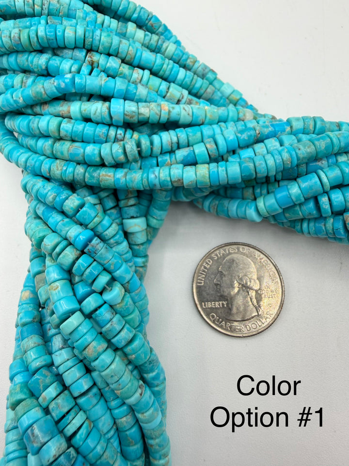 Kingman Turquoise 5-6mm Rustic Heishi Beads - 16" Bead Strand