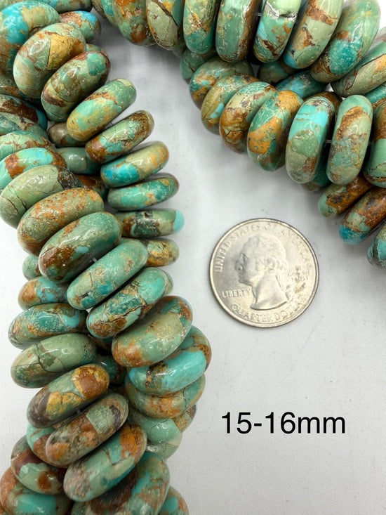 Green w Matrix - Kingman Turquoise Rondells - 10-18mm - Sold Individually