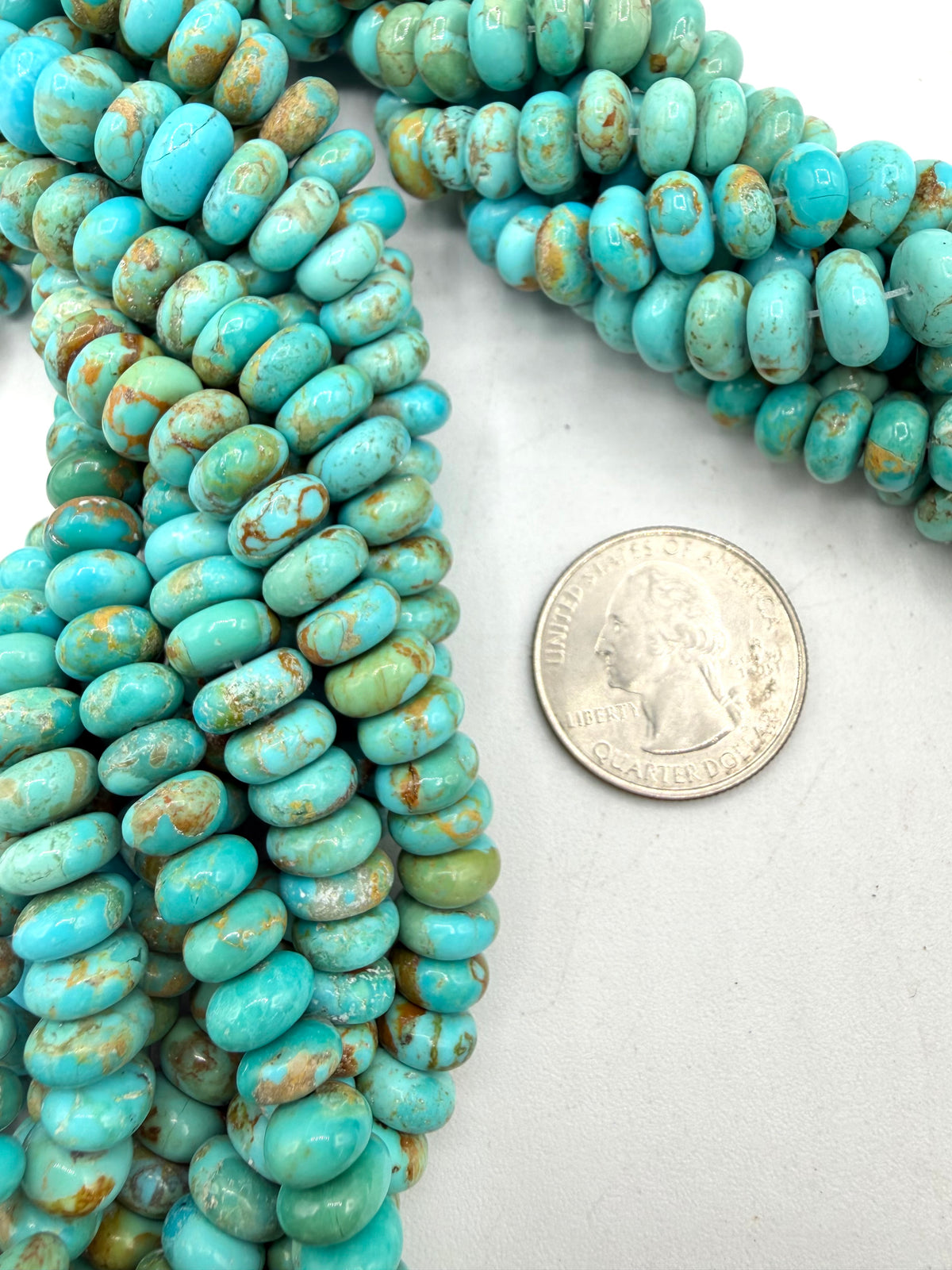 Kingman Turquoise 8-9mm Rondell Beads - Sold by 8" Strand