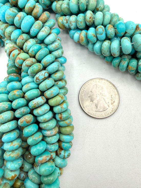 Kingman Turquoise 8-9mm Rondell Beads - Sold by 8" Strand