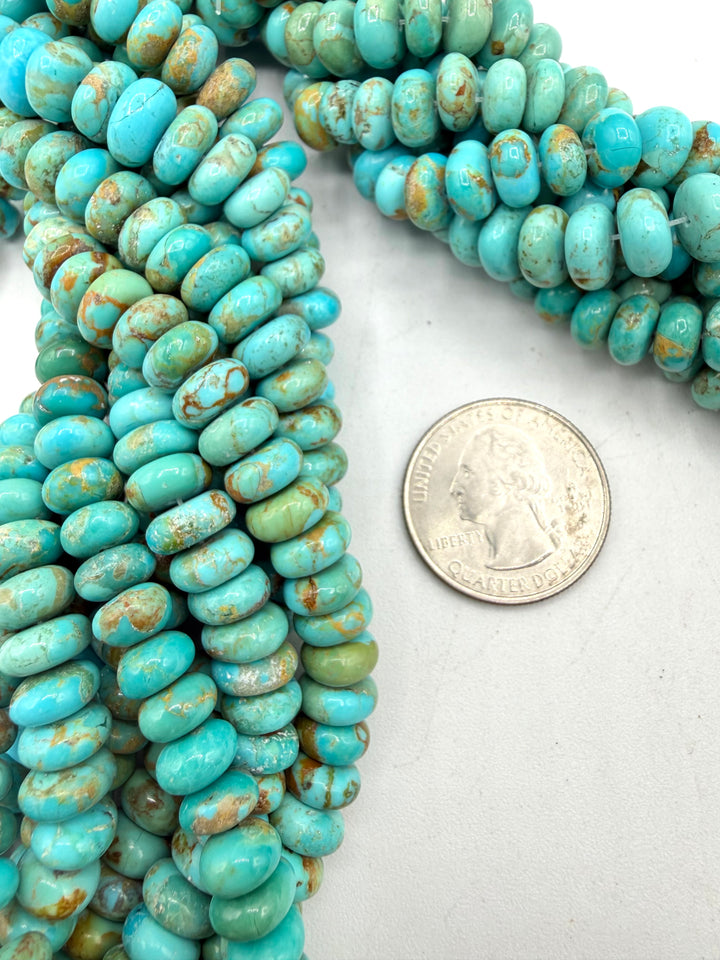 Kingman Turquoise 8-9mm Rondell Beads - Sold by 8" Strand