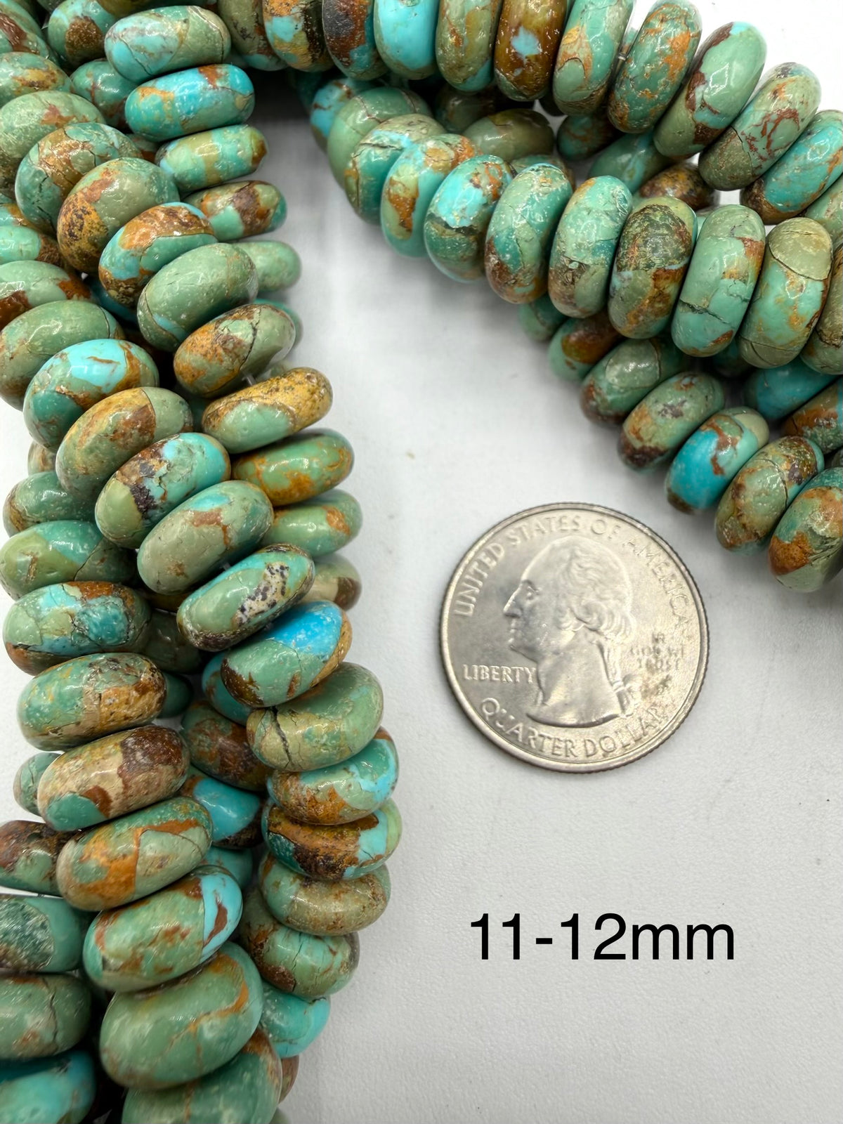 Green w Matrix - Kingman Turquoise Rondells - 10-18mm - Sold Individually